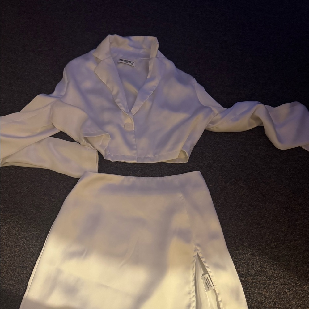 White satin Princess Polly co-ord set